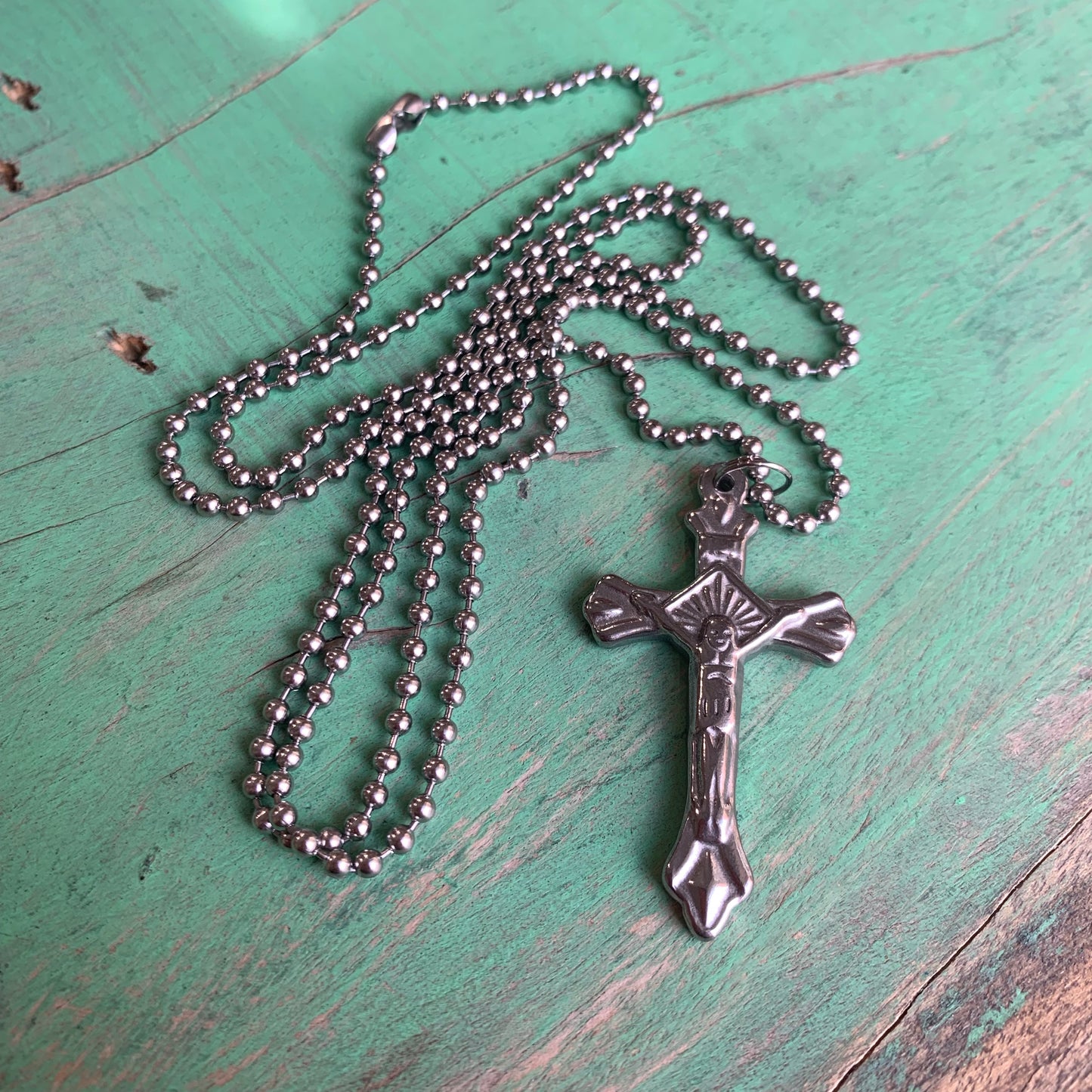 Stainless Steel Ball Chain with Crucifix