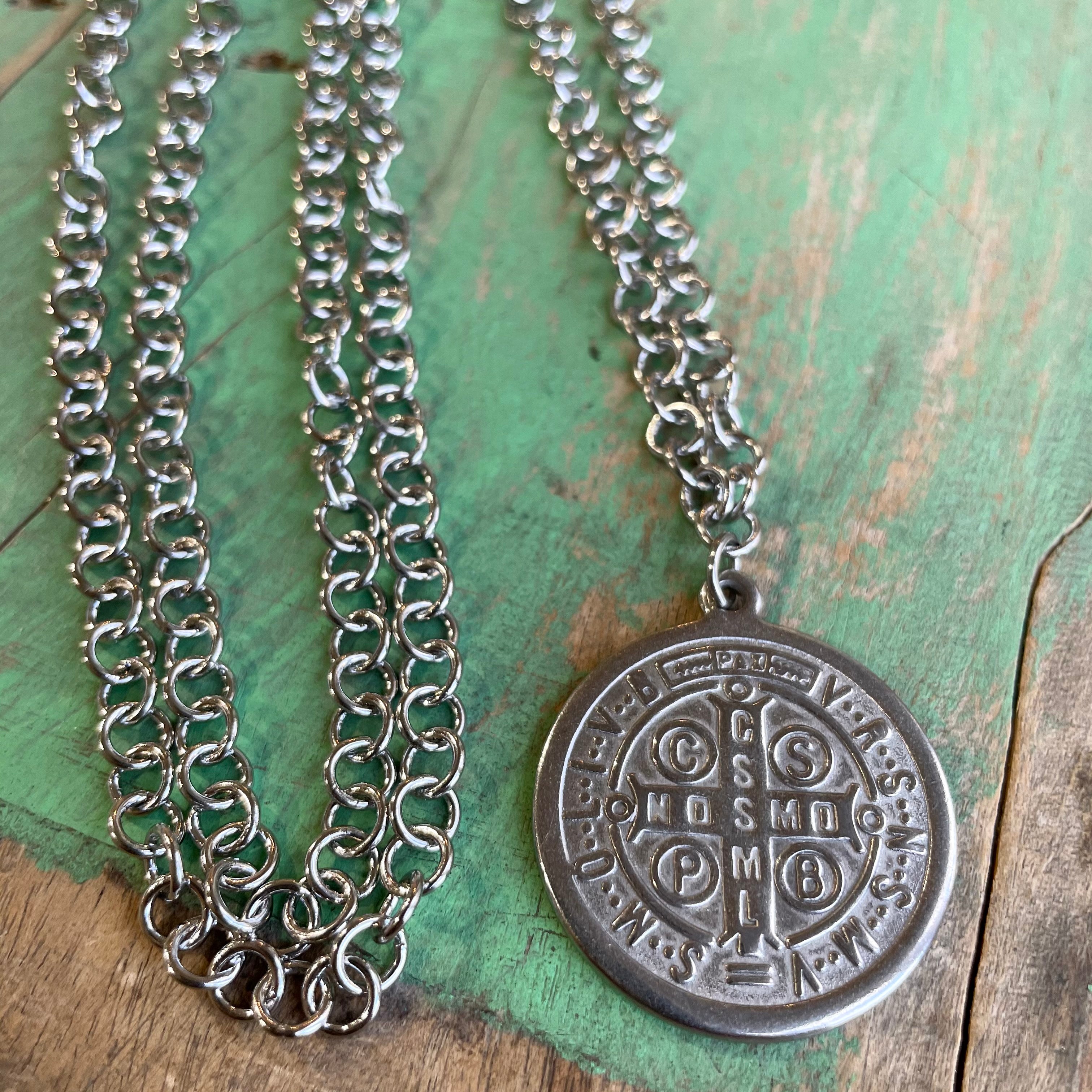 Silver St Benedict Long Necklace and Bangle