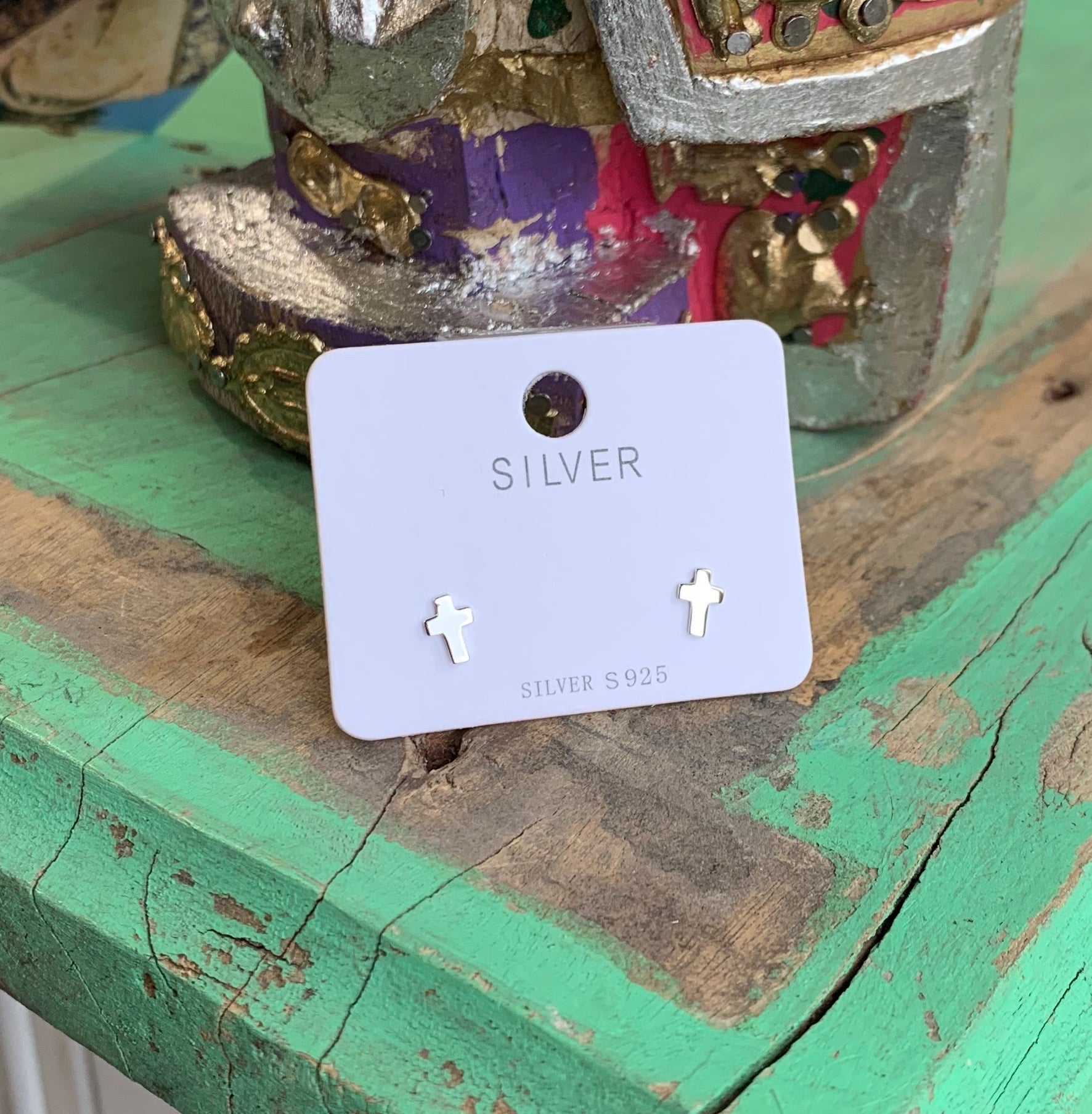 Tiny Cross Earrings in Sterling Silver