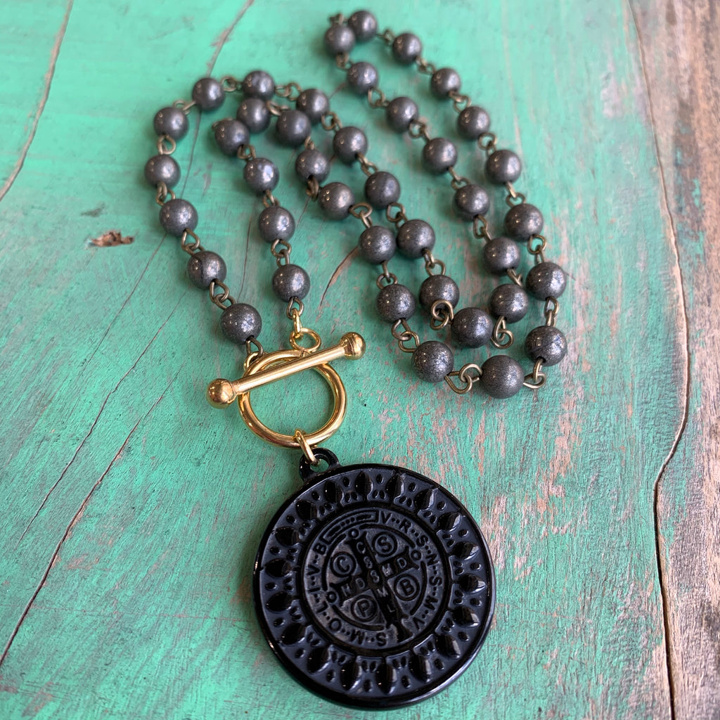 Pyrite St Benedict Toggle Necklace