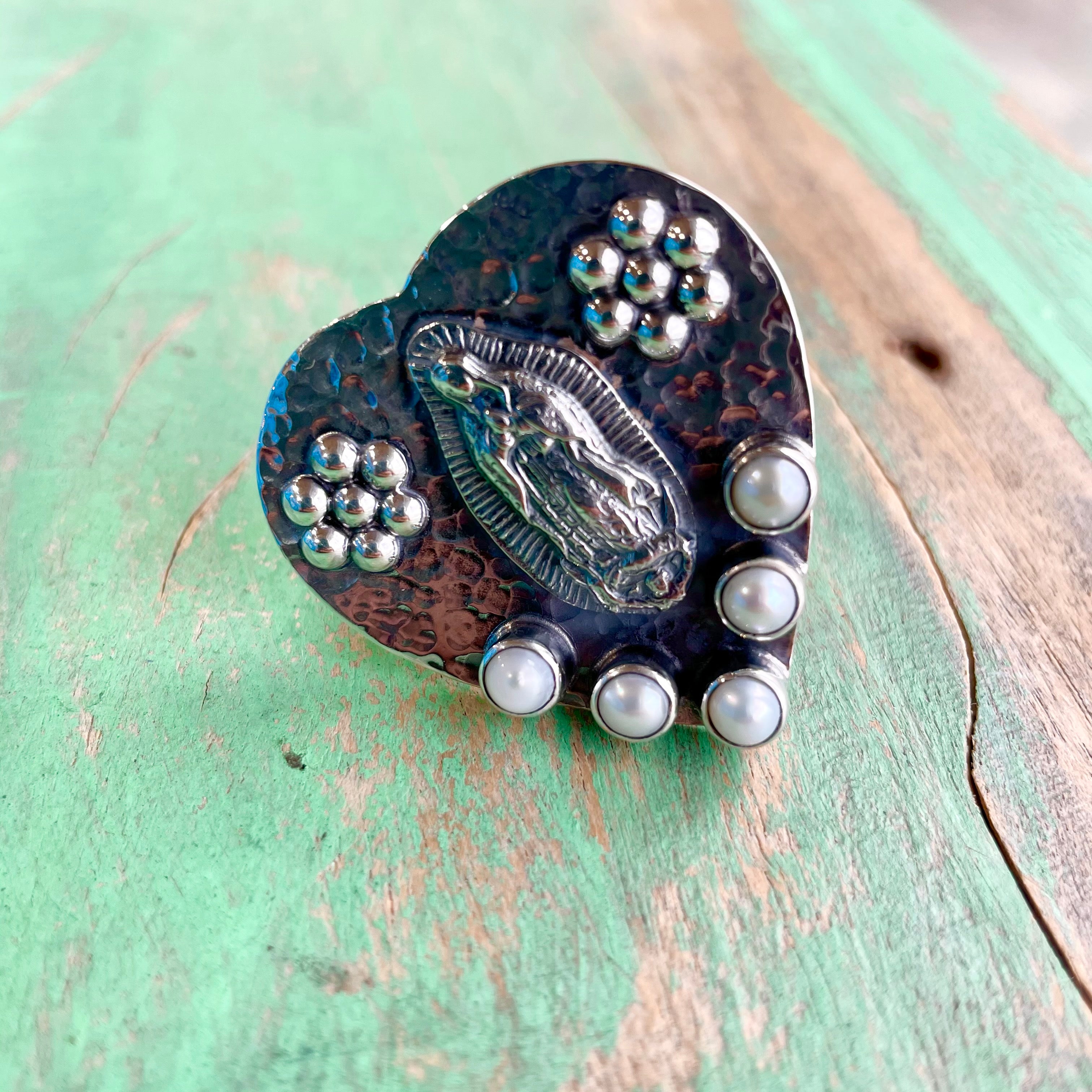Sterling OLG Heart with Pearls