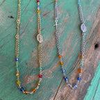 Sterling Silver Multi Color Rosary Inspired Necklace