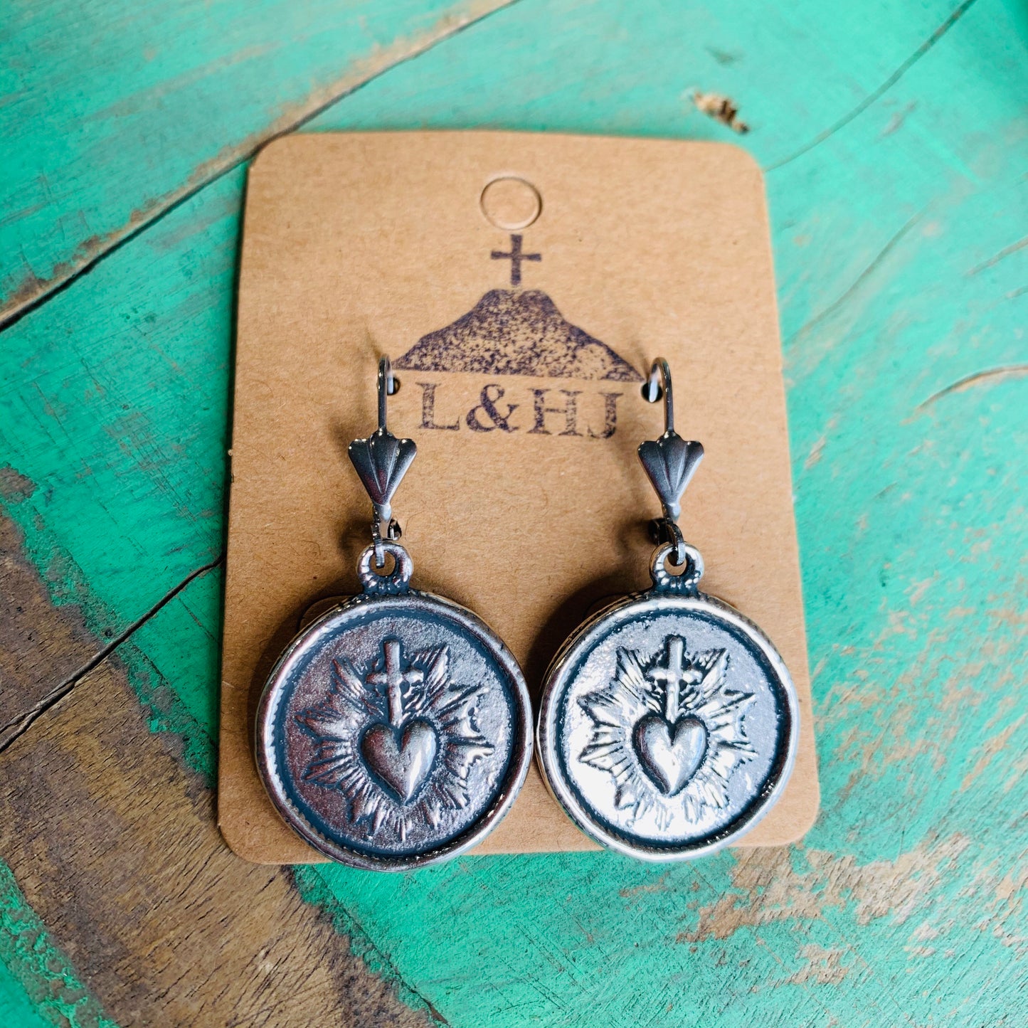 Round Sacred Heart Earrings