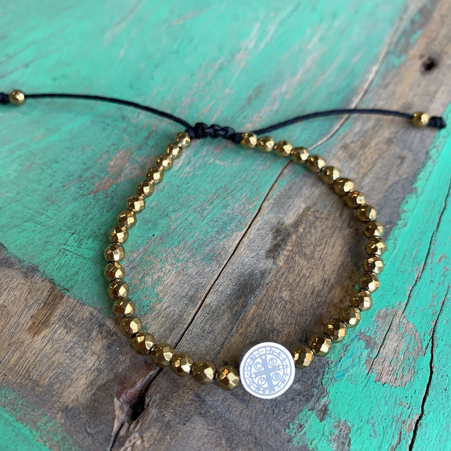 St Benedict and Hematite String Bracelet