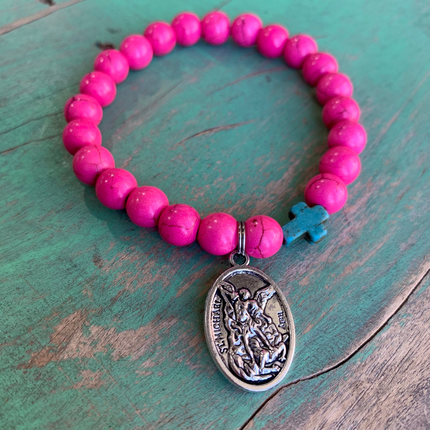 Pink & Turquoise Faith Bracelet