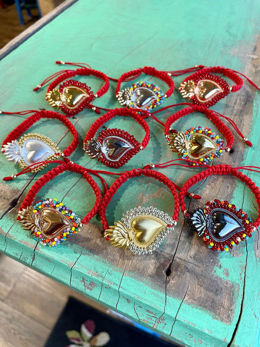 Red Cord Beaded Sacred Heart Bracelet