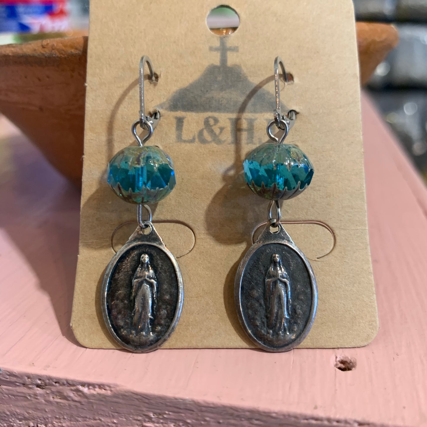 Czech Glass and Big Medal Earrings