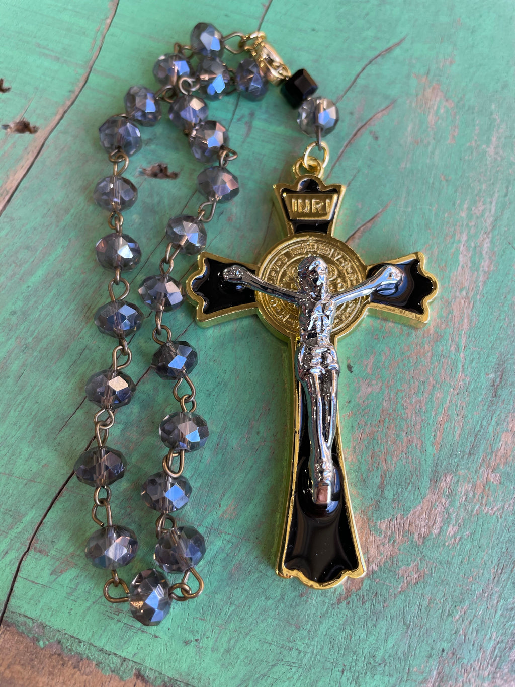 St Benedict Enamel Crucifix Car Blessings