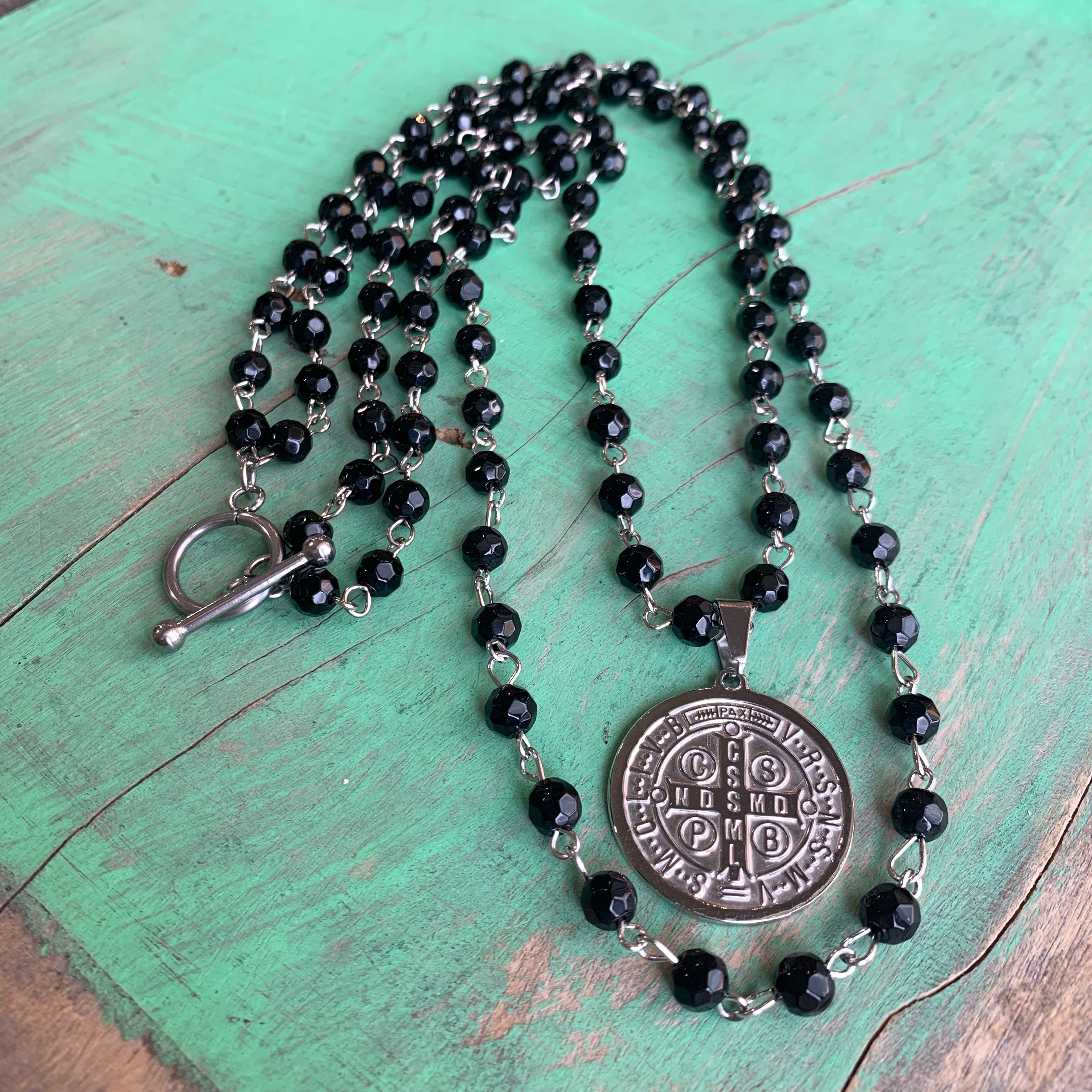 Black St Benedict Double Strand Necklace