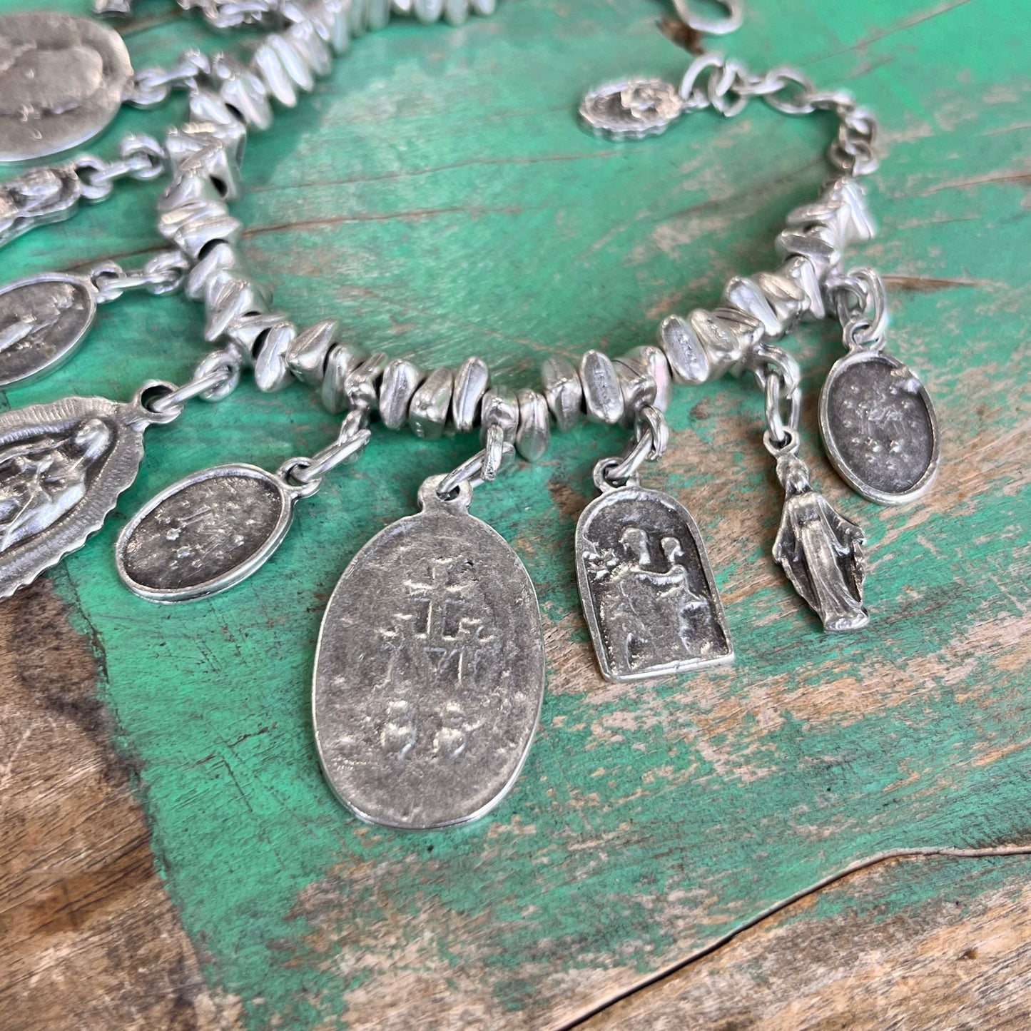 Triangle Bead Saint Charm Bracelet