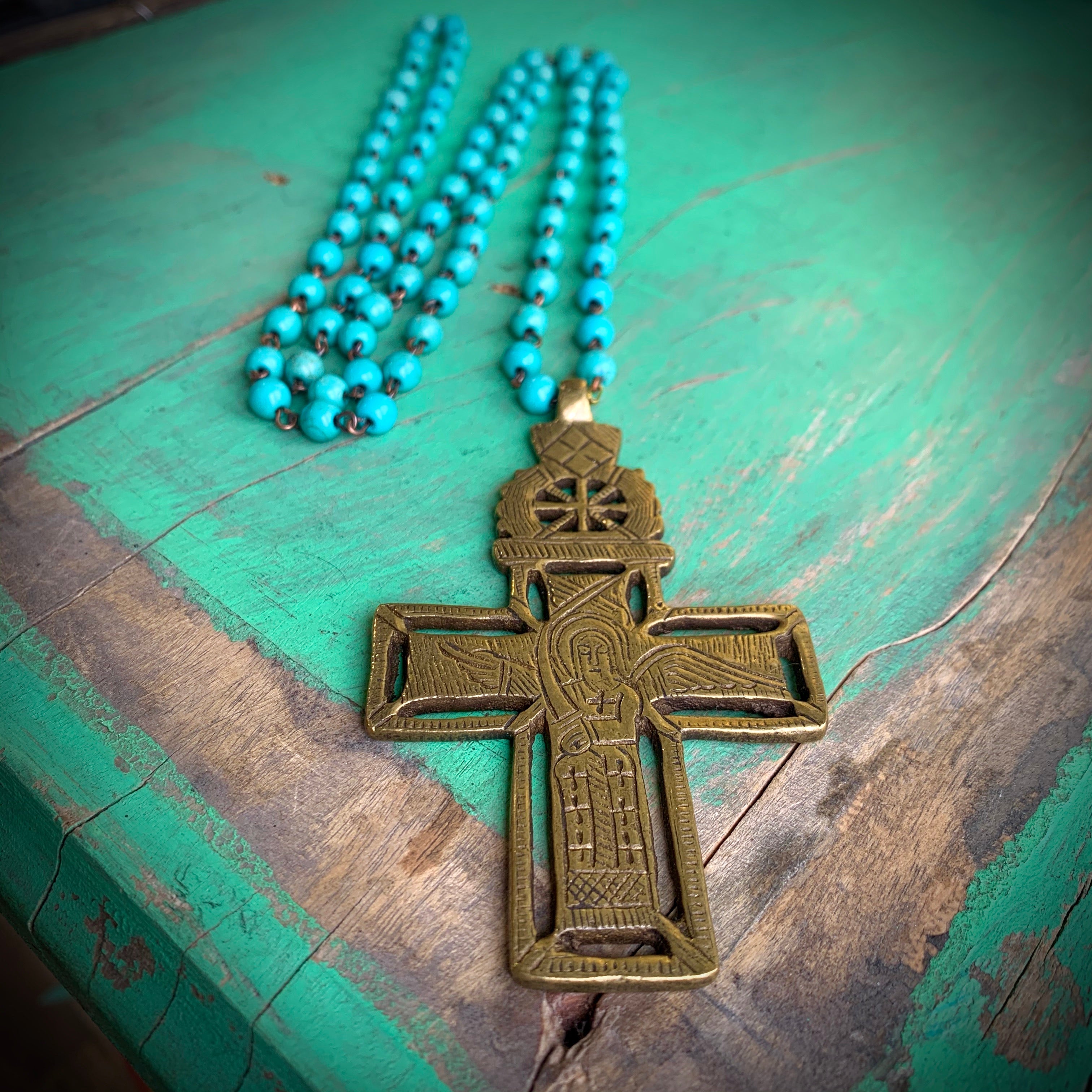Big Brass Medals on Howlite Beaded Chain