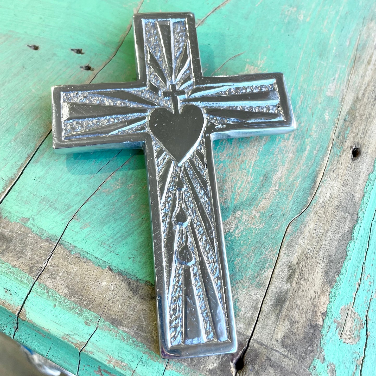 Sacred Heart Pewter Cross