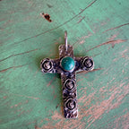 Sterling Silver Rose Cross and Turquoise