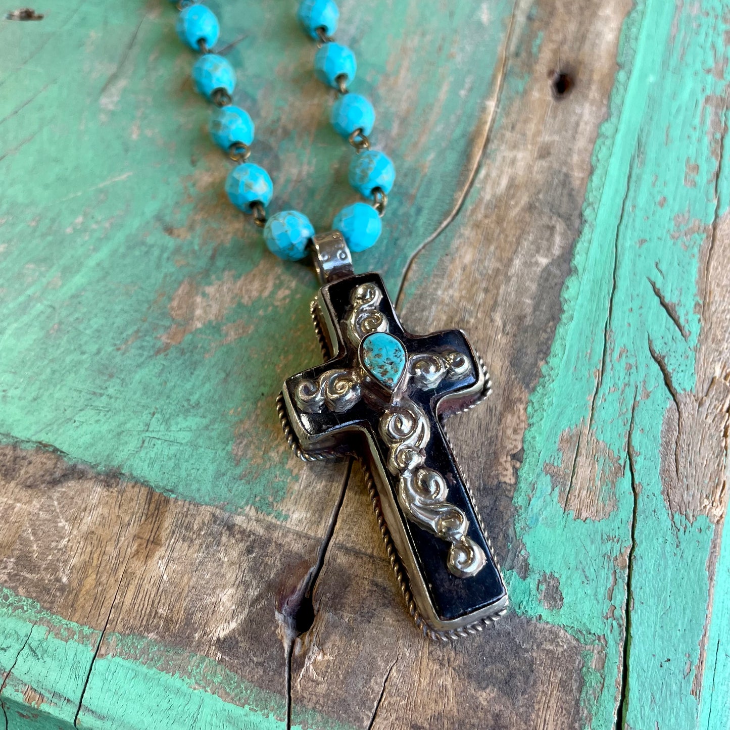Ebony and Turquoise Cross Necklace
