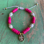 Vibrant Heishi and Pearl Gold Cross Adjustable Bracelet