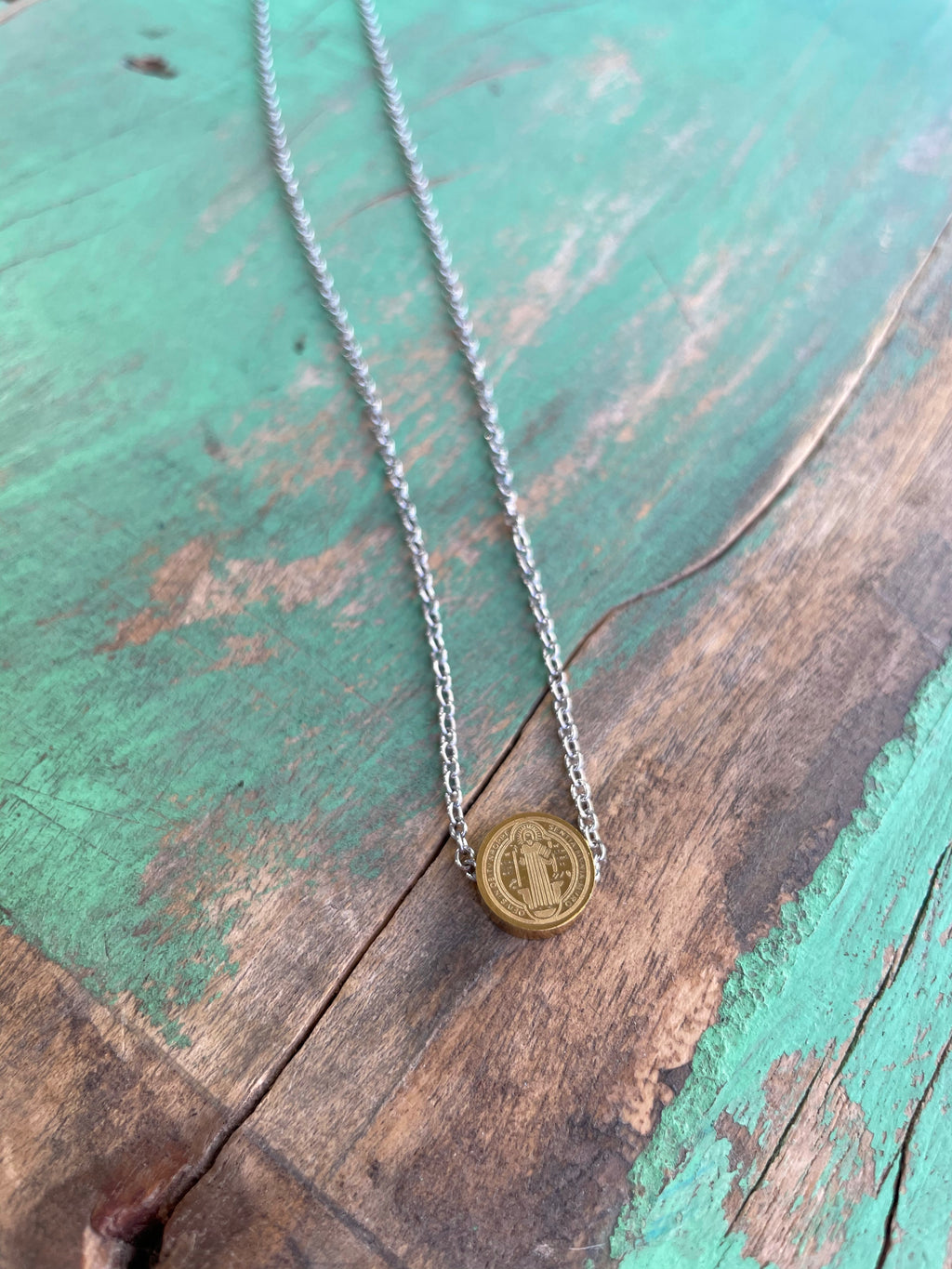 Two Toned St Benedict Slider Necklace