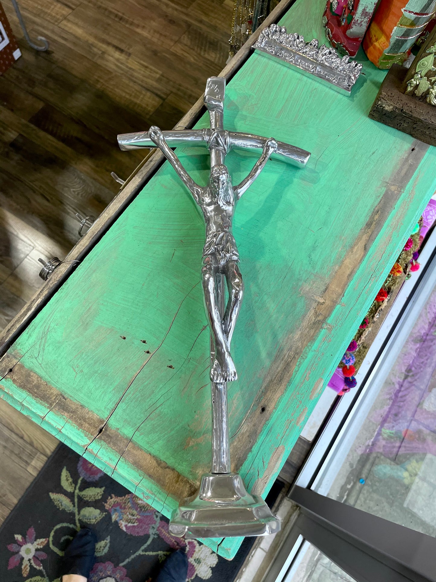 Pope John Paul II Standing Pewter Crucifix