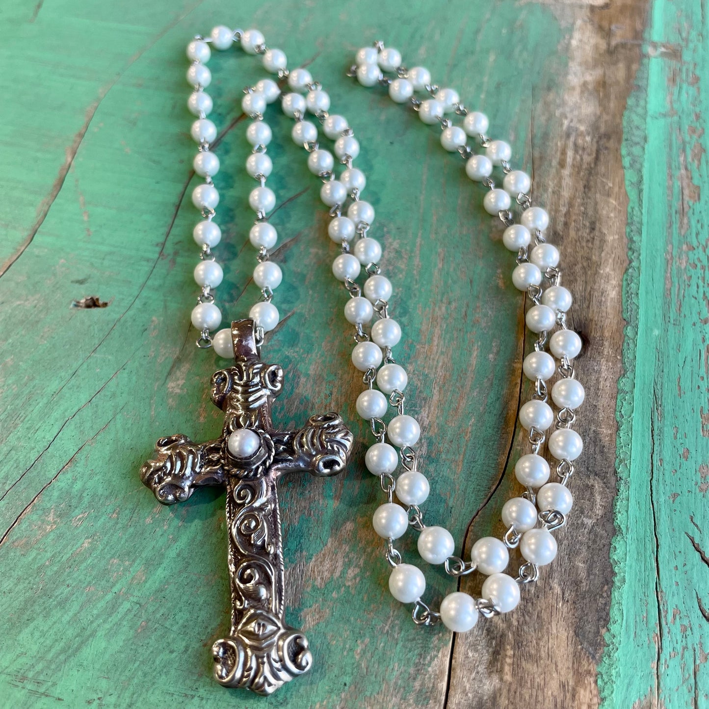 Pearl Cross Layering Necklaces