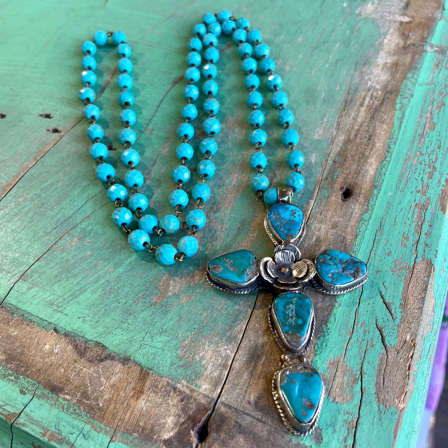 Flower Turquoise Cross Necklace