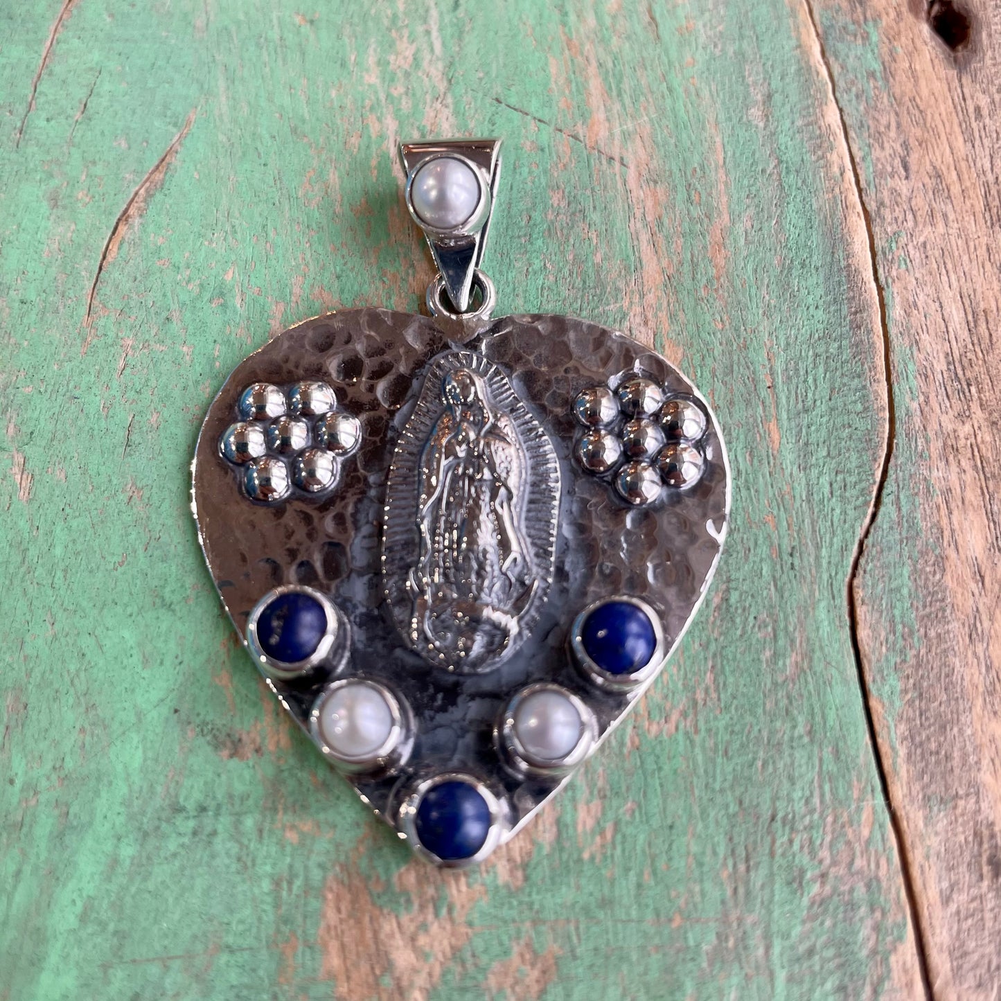 Sterling OLG Heart with Pearls and Lapis
