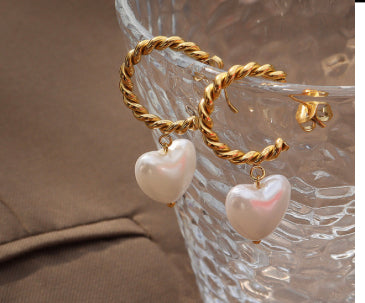Gold SS Rope Hoop with Heart Dangle