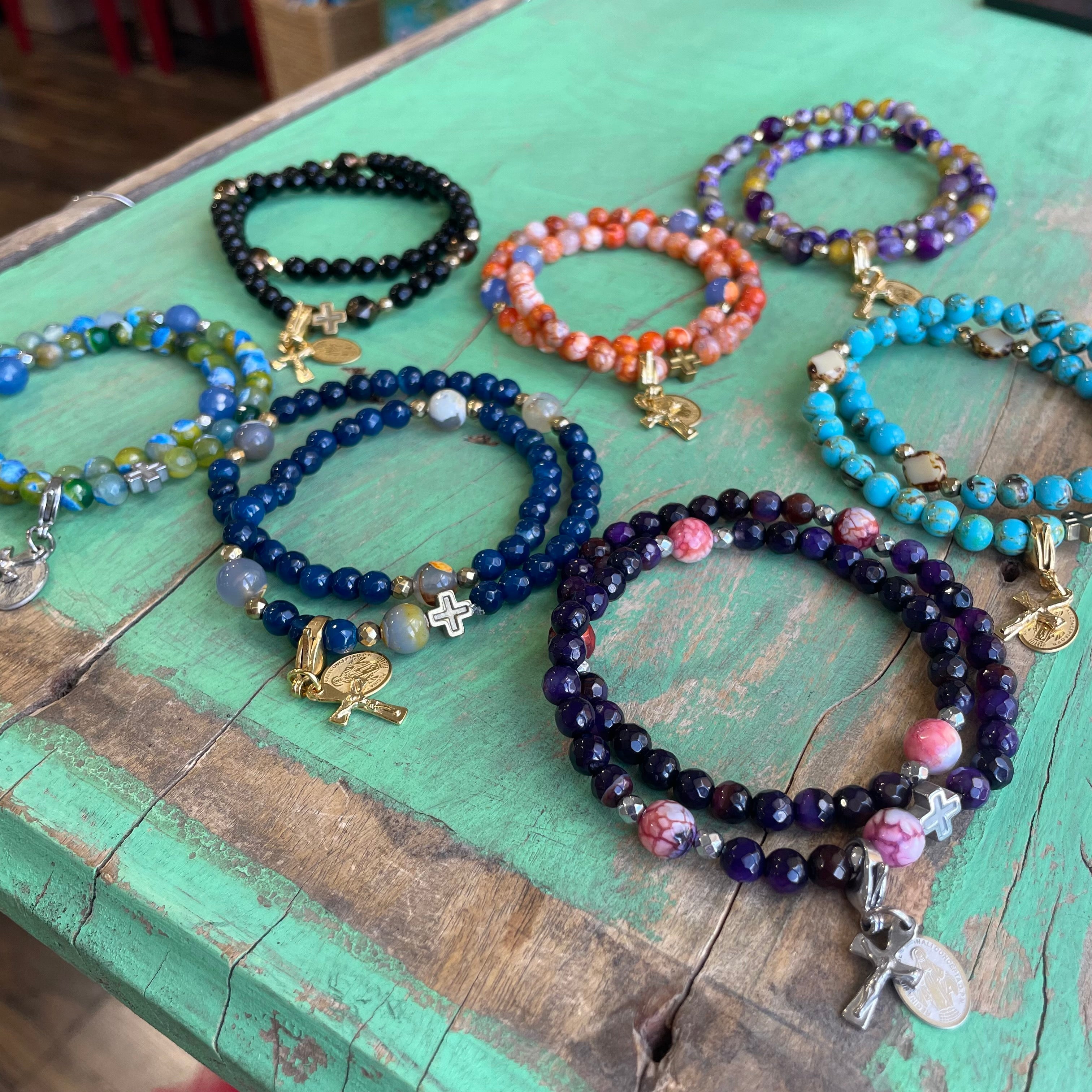 Rosary Wrap Bracelet with Gold Accents