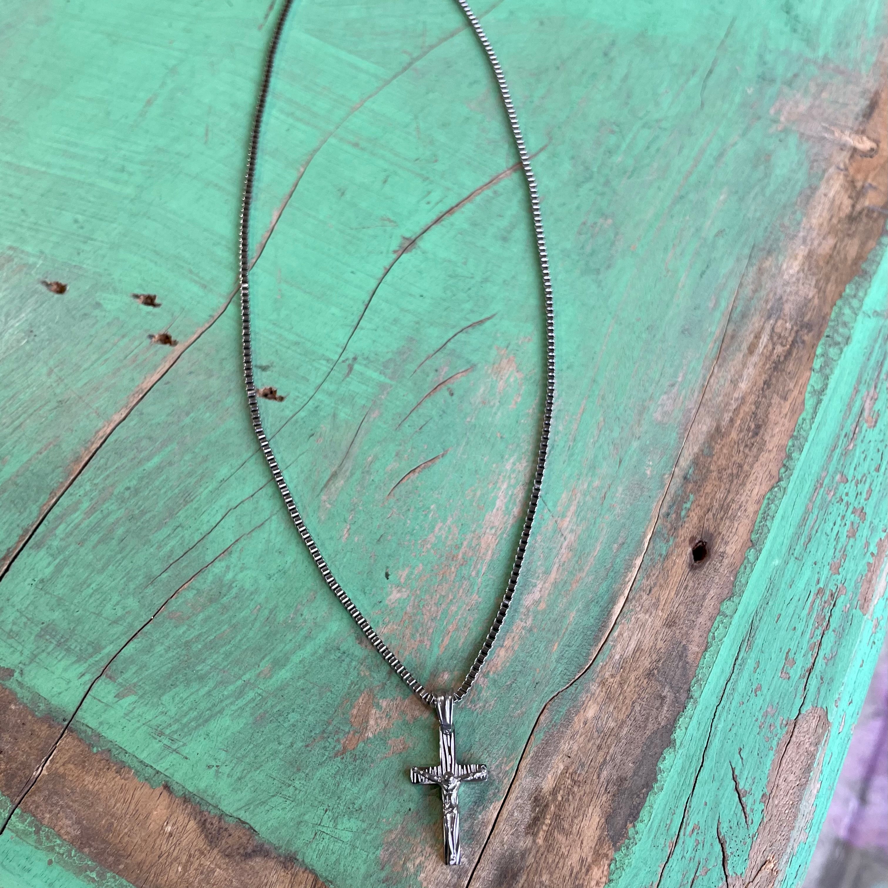 Stainless Steel Box Chain with Small Crucifix