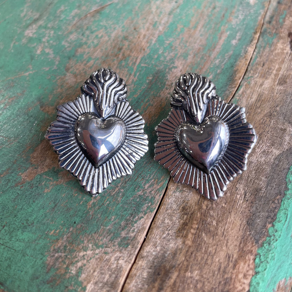 Sacred Heart on Fire Earrings