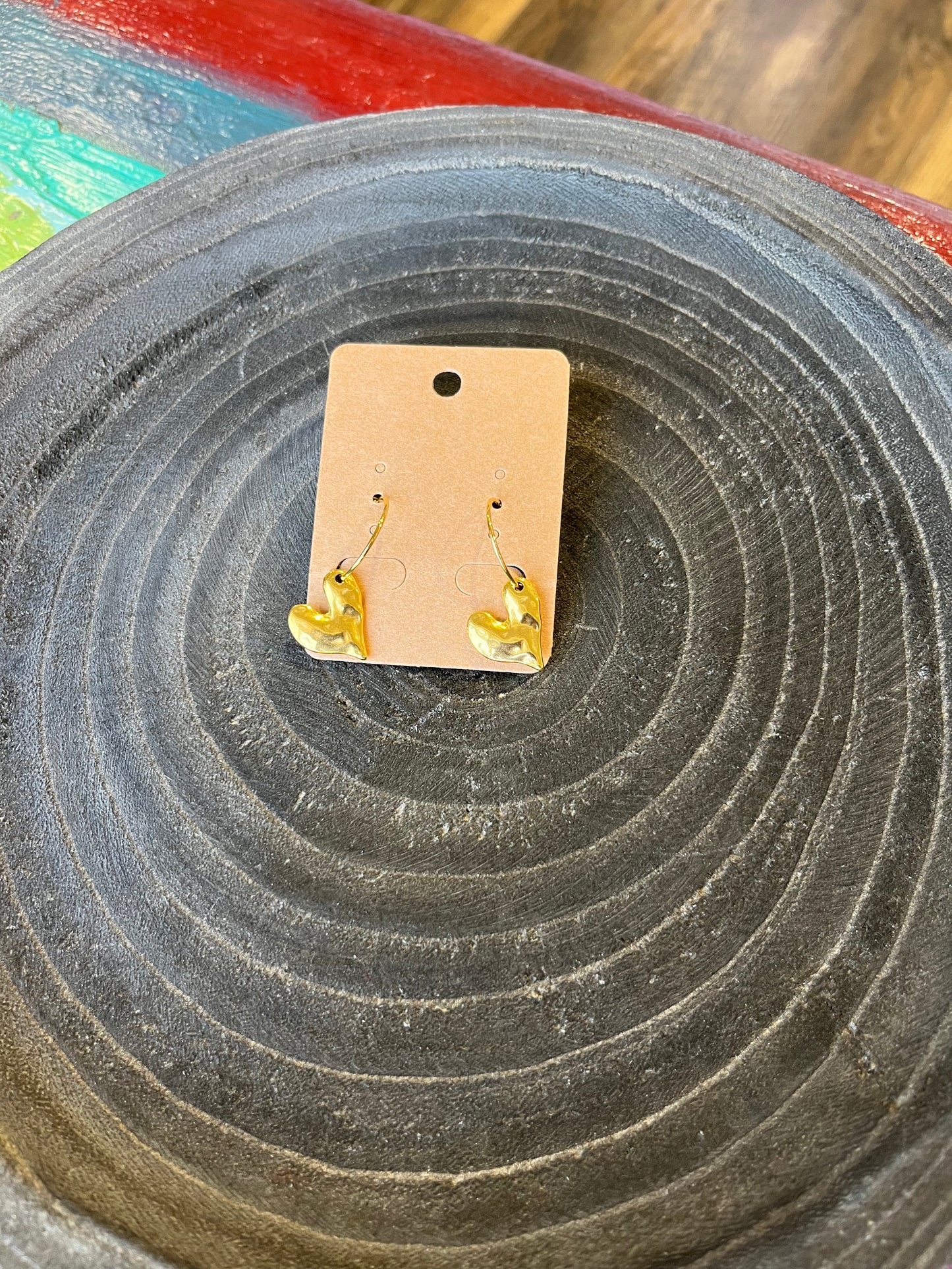Gold SS Hammered Heart Hoops