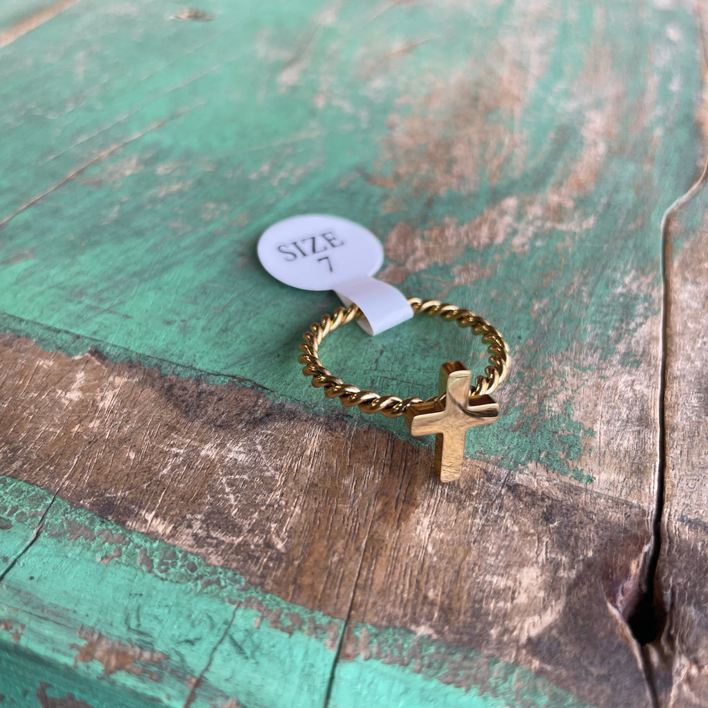 Gold Stainless Steel Rope Band with Cross