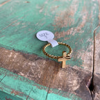 Gold Stainless Steel Rope Band with Cross