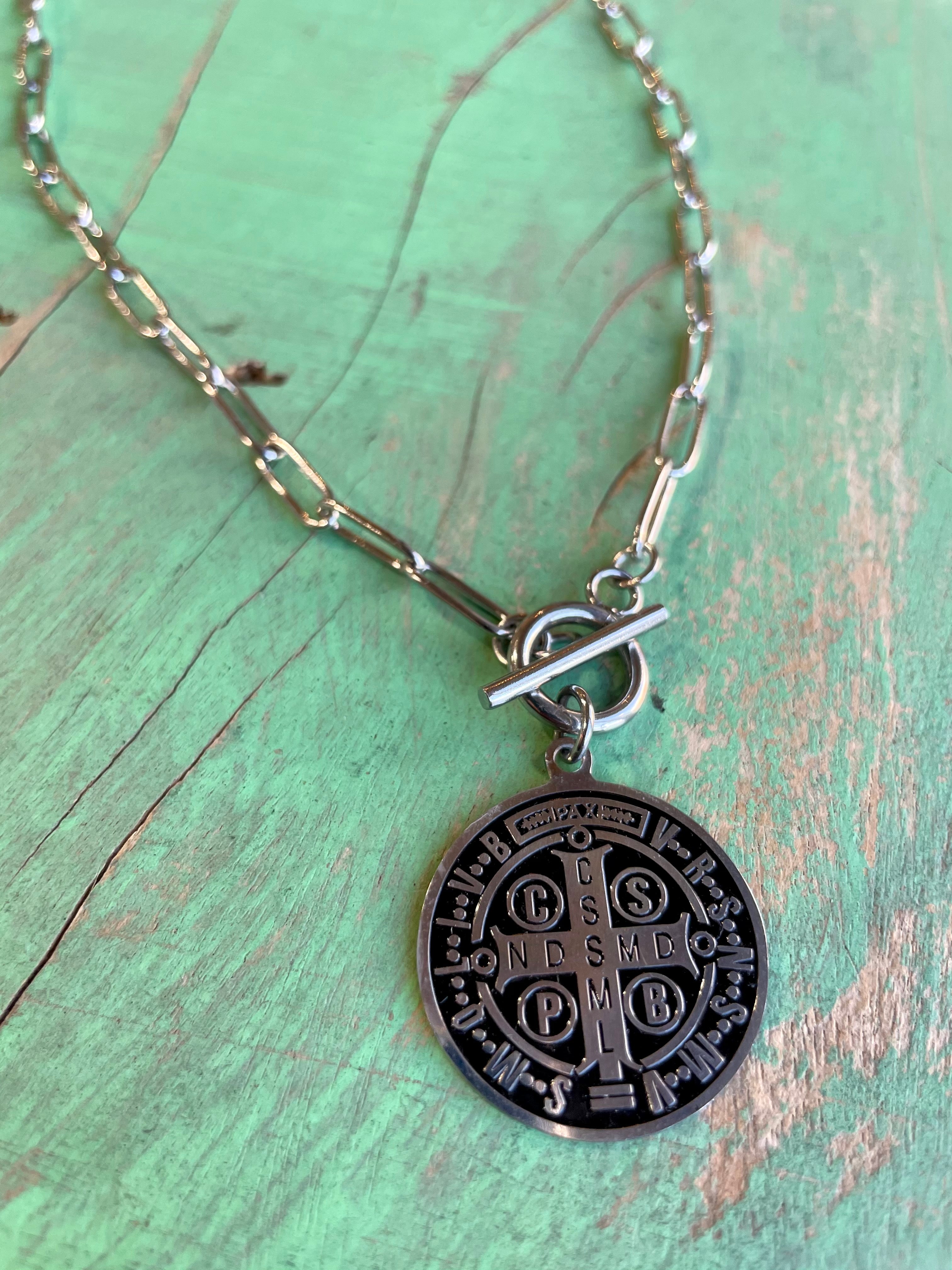 St Benedict Paper Clip Chain and Earrings