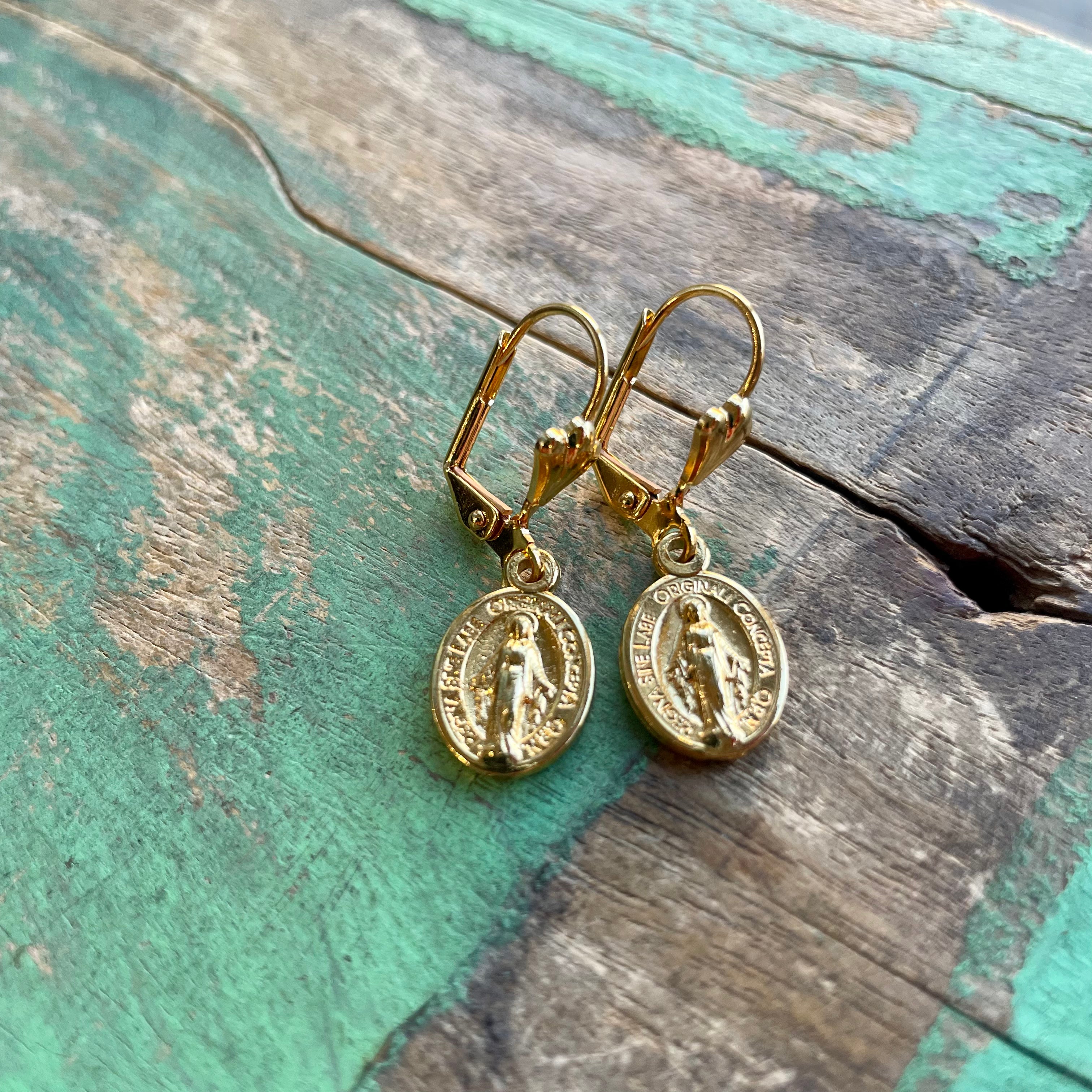 Mini Gold Miraculous Medal Earrings