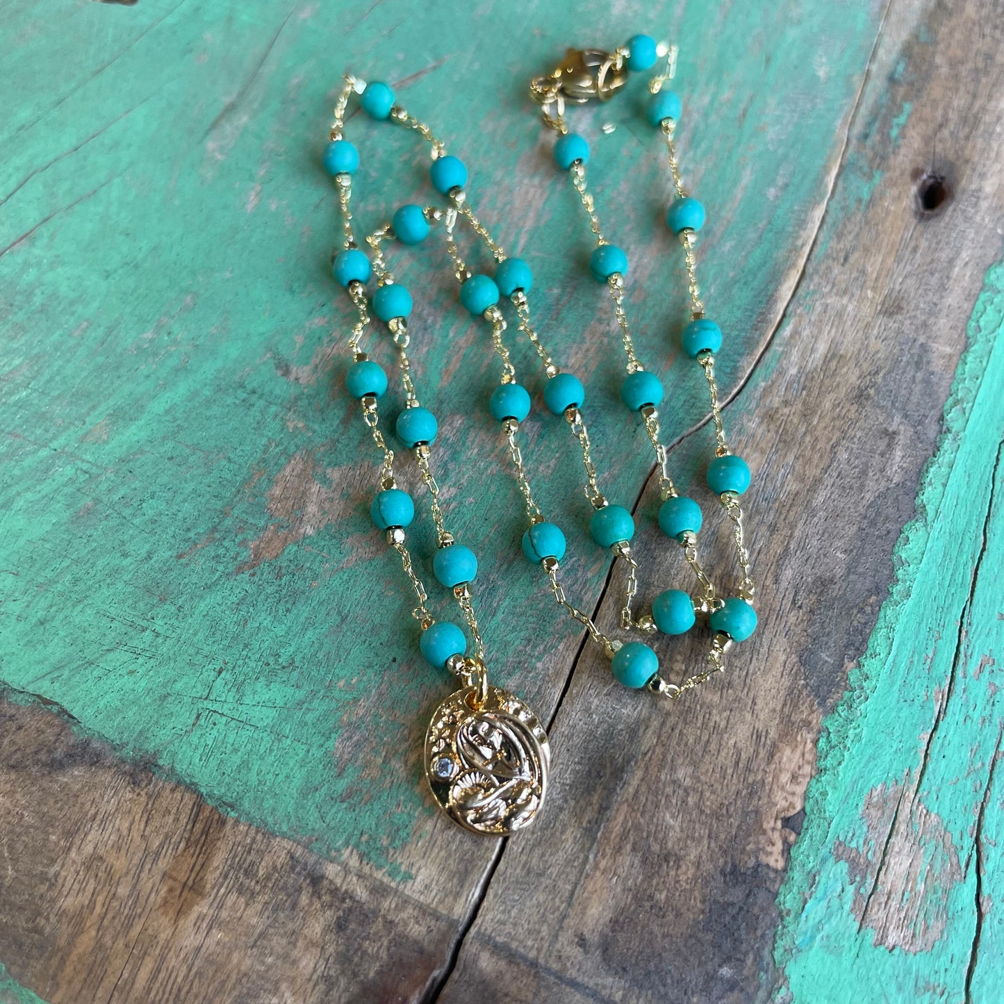 Madonna & Child Turquoise Chain and earrings