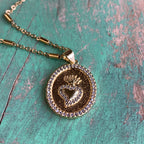Gold CZ Sacred Heart Chain Necklace