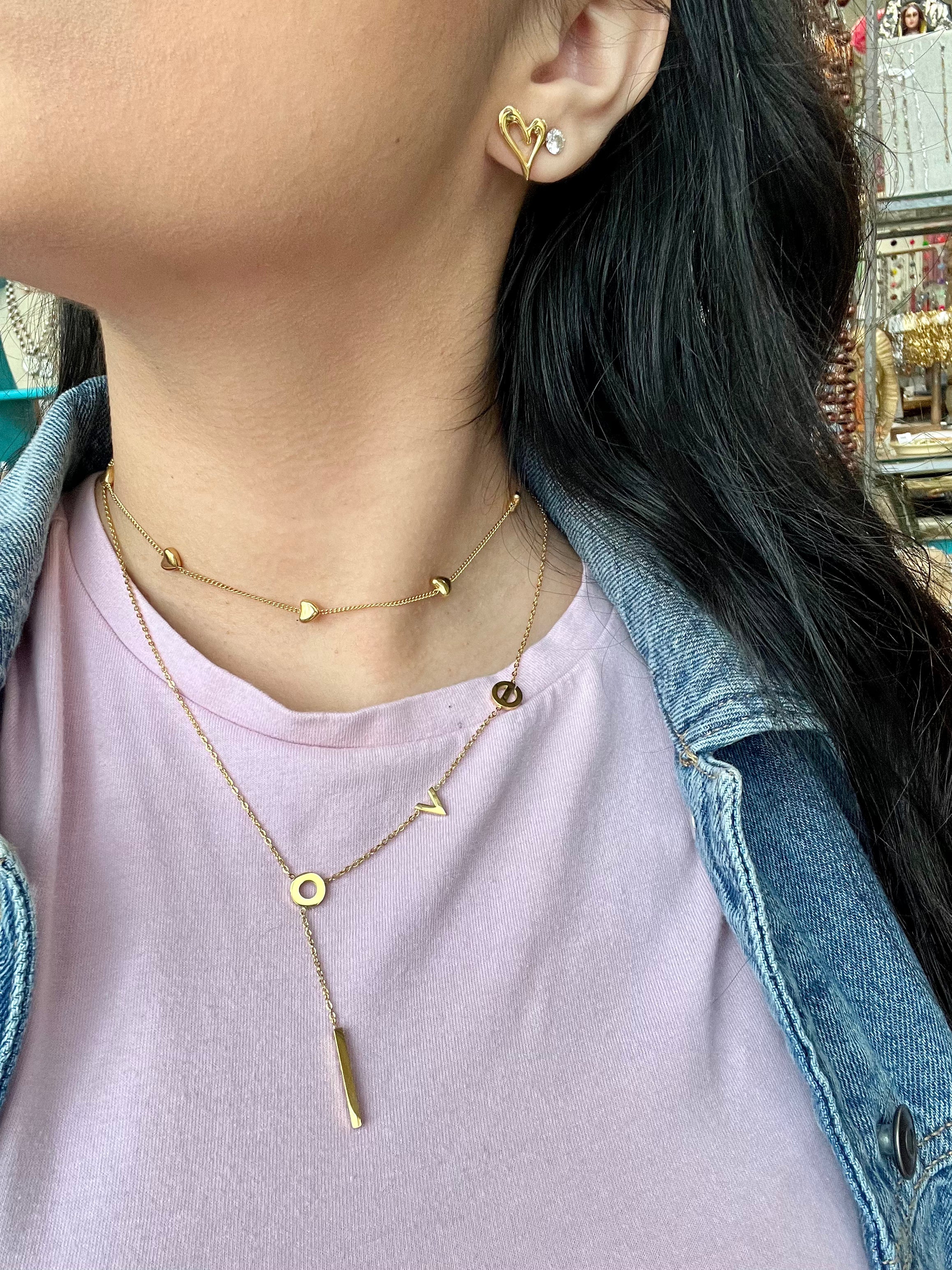 Gold Stainless Steel Love Drop Chain