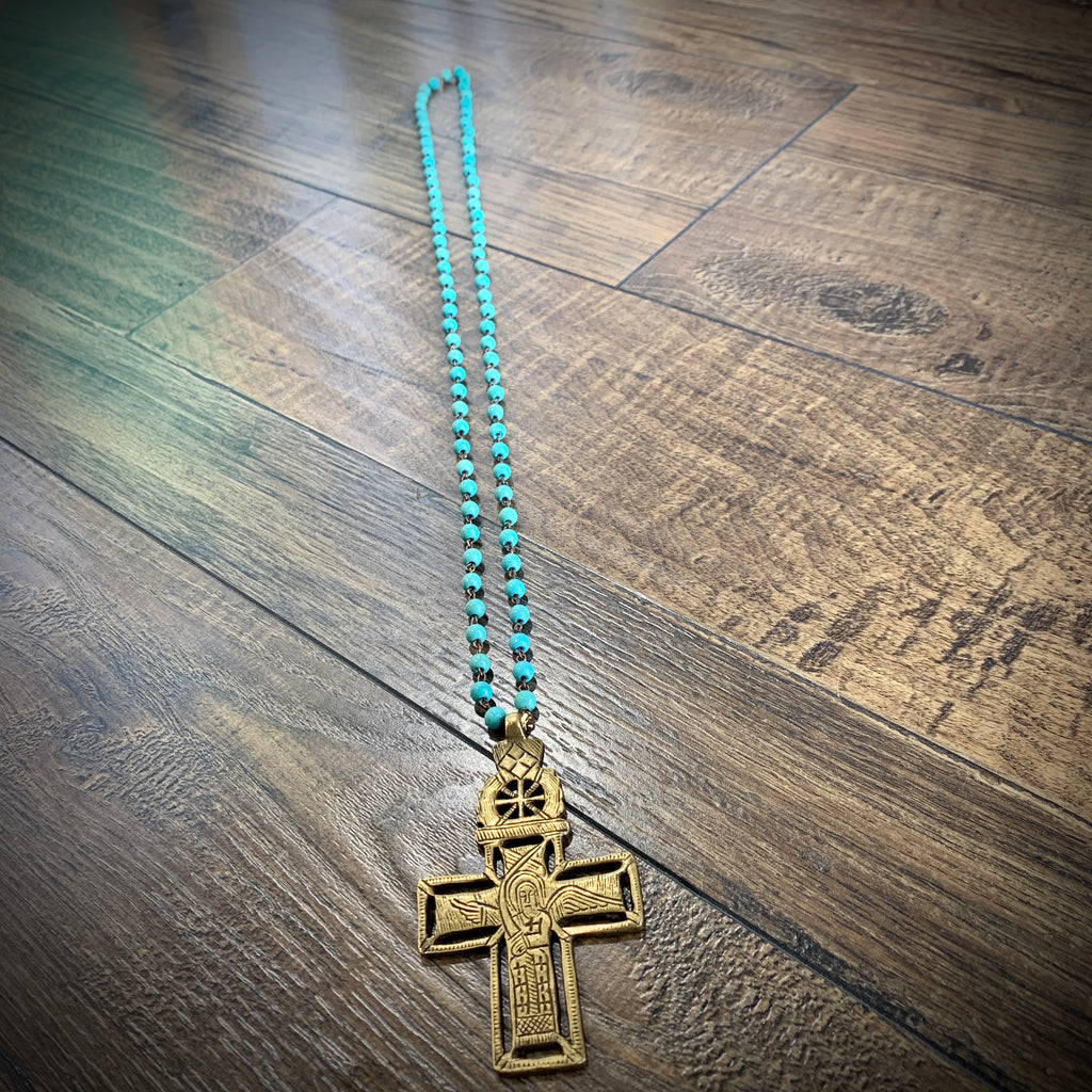 Big Brass Medals on Howlite Beaded Chain