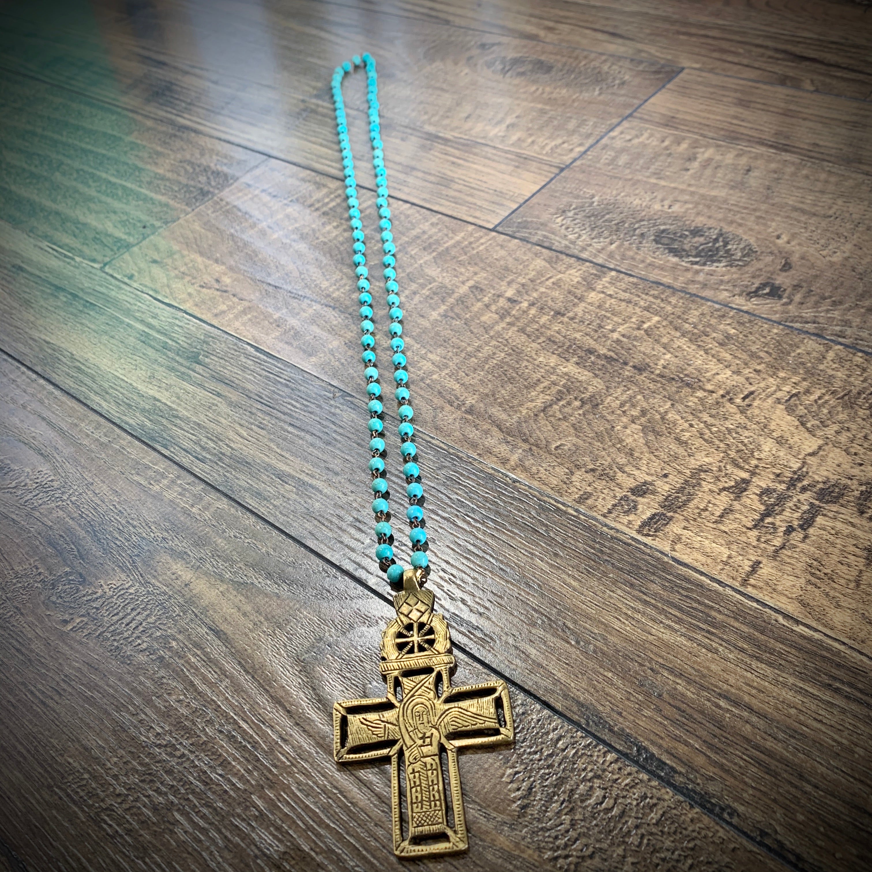 Big Brass Medals on Howlite Beaded Chain