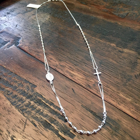 Sterling Silver Rosary Inspired Necklace
