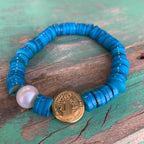 Heishi Shell and Pearl St Benedict Bracelet