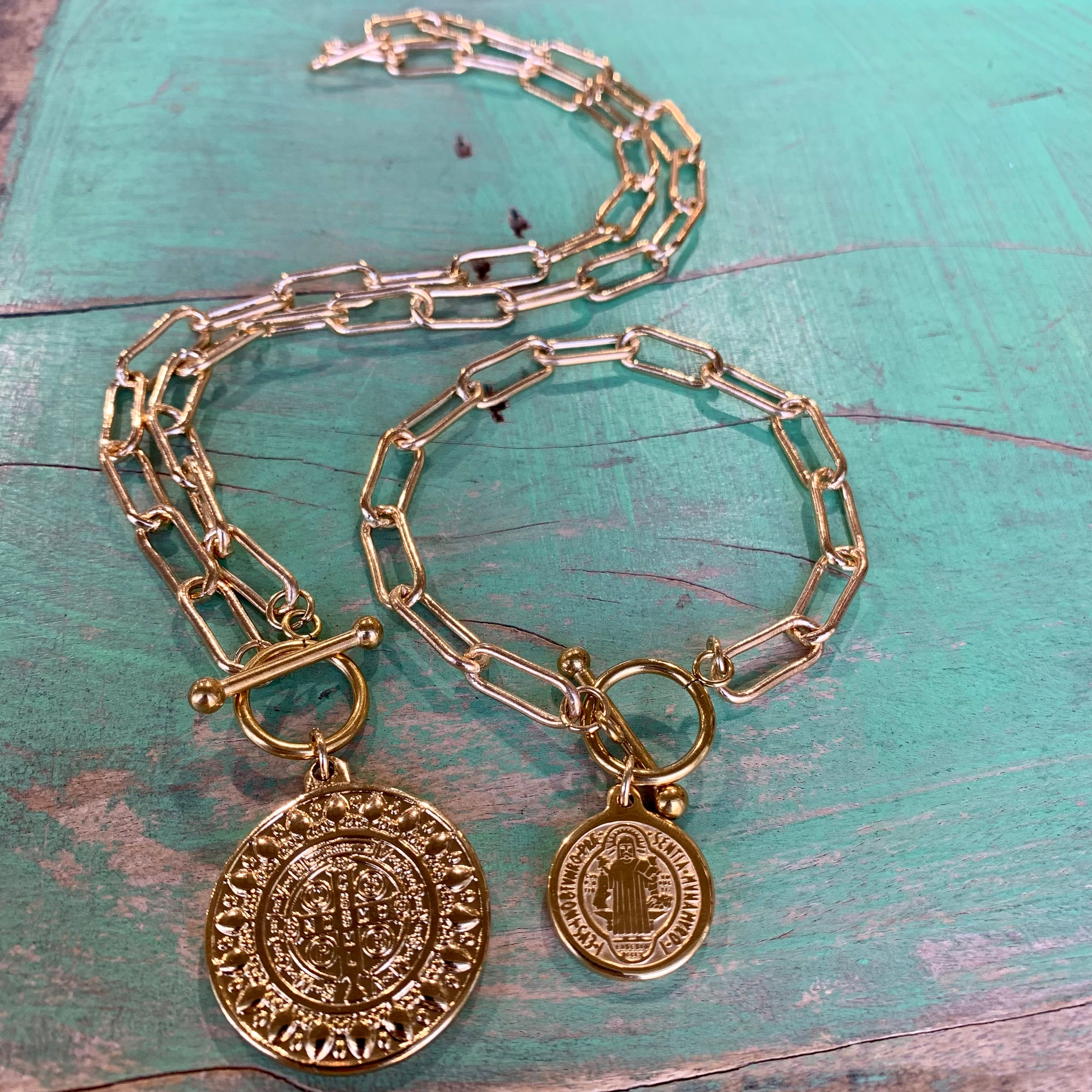 Big Paperclip St Benedict Necklace and Bracelet