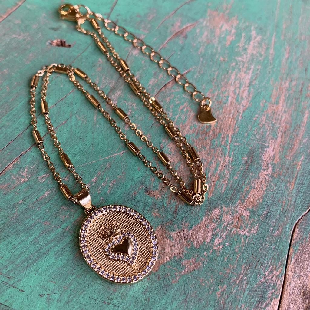 Gold CZ Sacred Heart Chain Necklace