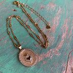 Gold CZ Sacred Heart Chain Necklace