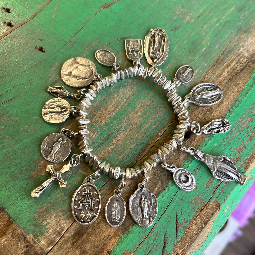 Triangle Bead Saint Charm Bracelet