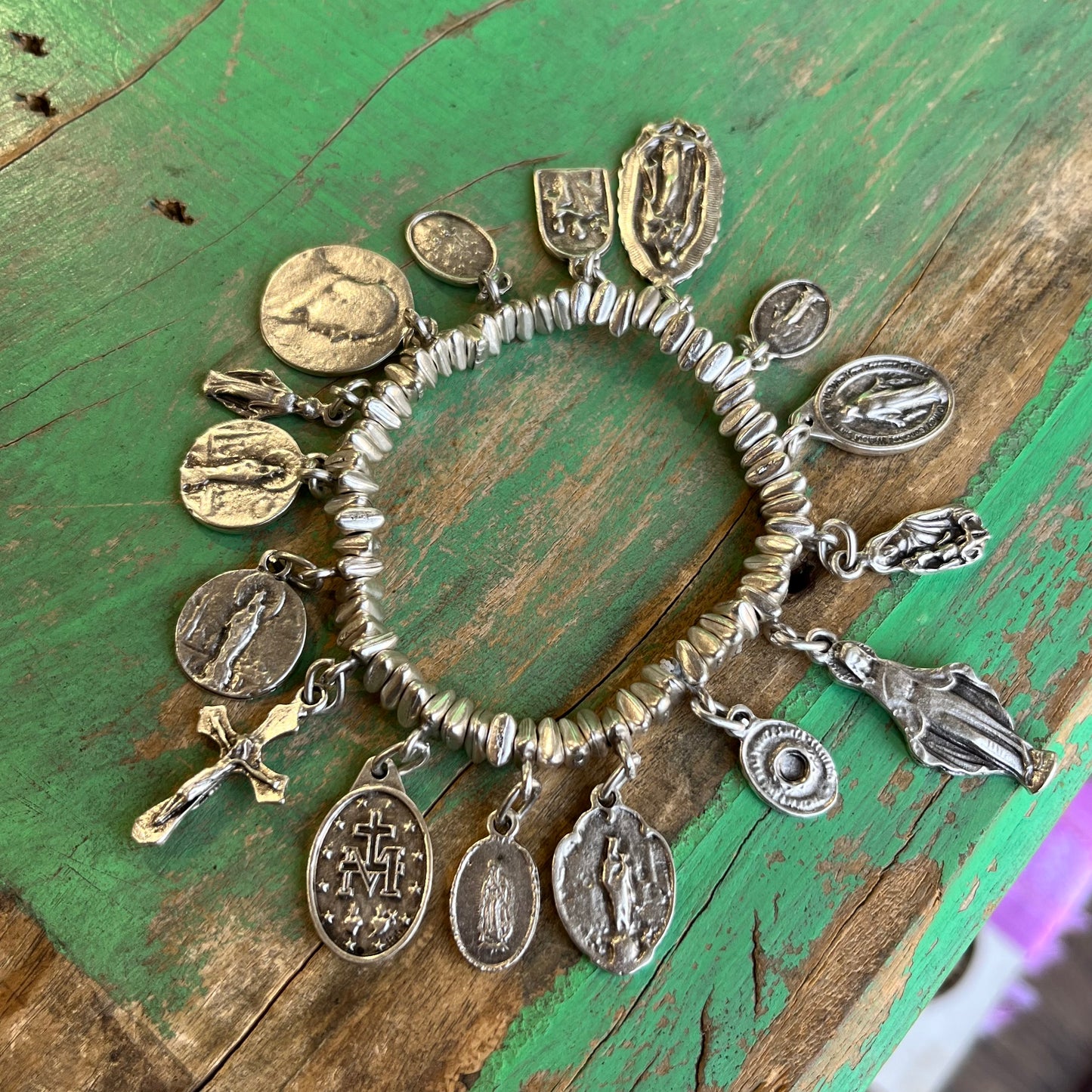 Triangle Bead Saint Charm Bracelet