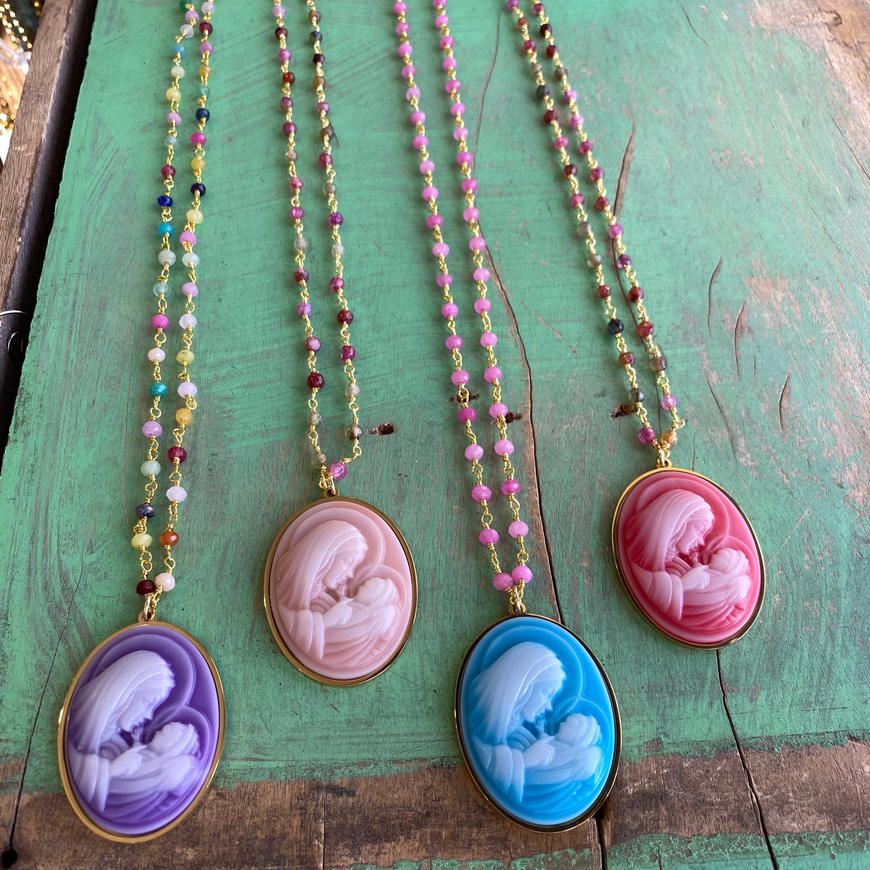 Pastel Madonna and Child Cameo