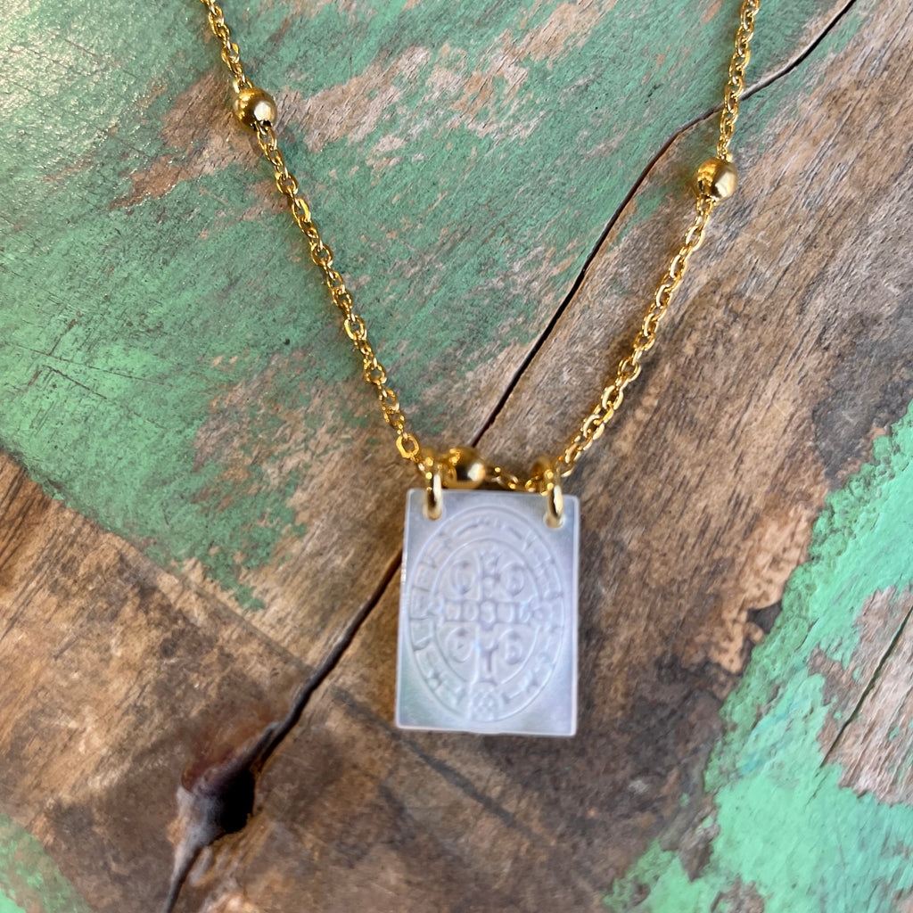 Mother of Pearl St. Benedict Necklace