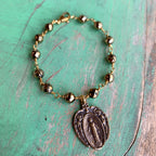Gold Miraculous Medal Bracelet and Earrings