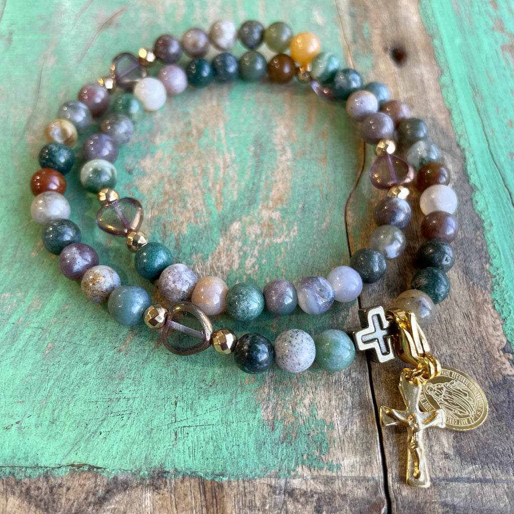 Rosary Wrap Bracelet with Gold Accents