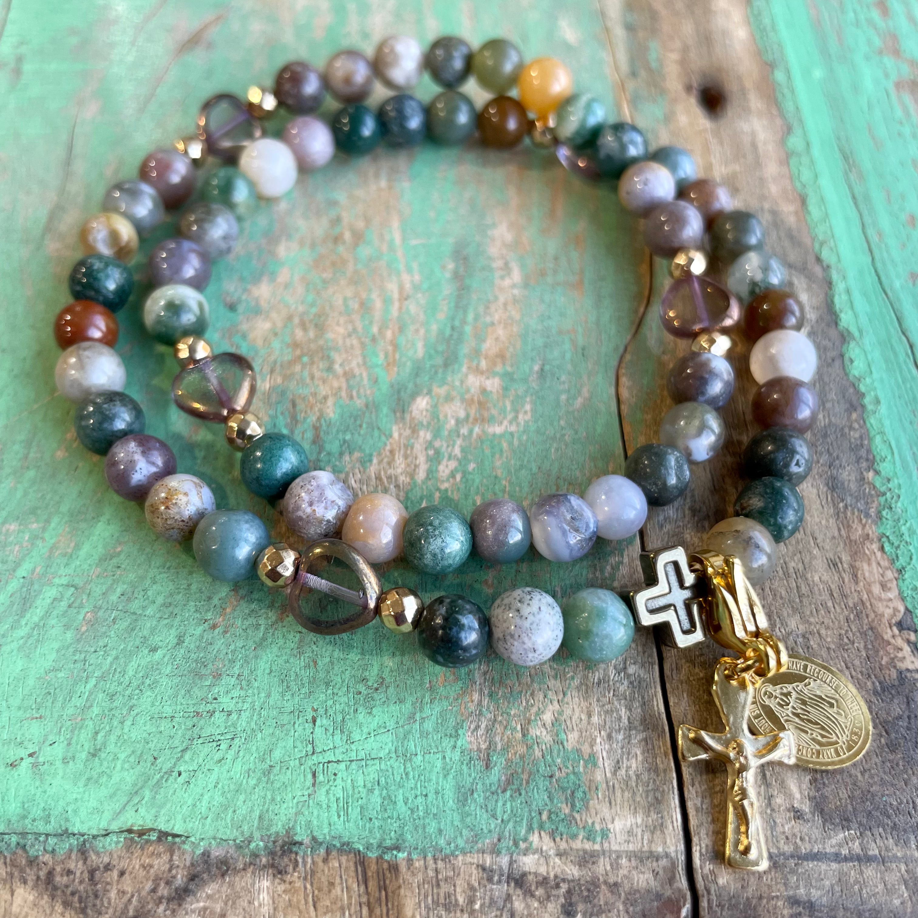 Rosary Wrap Bracelet with Gold Accents